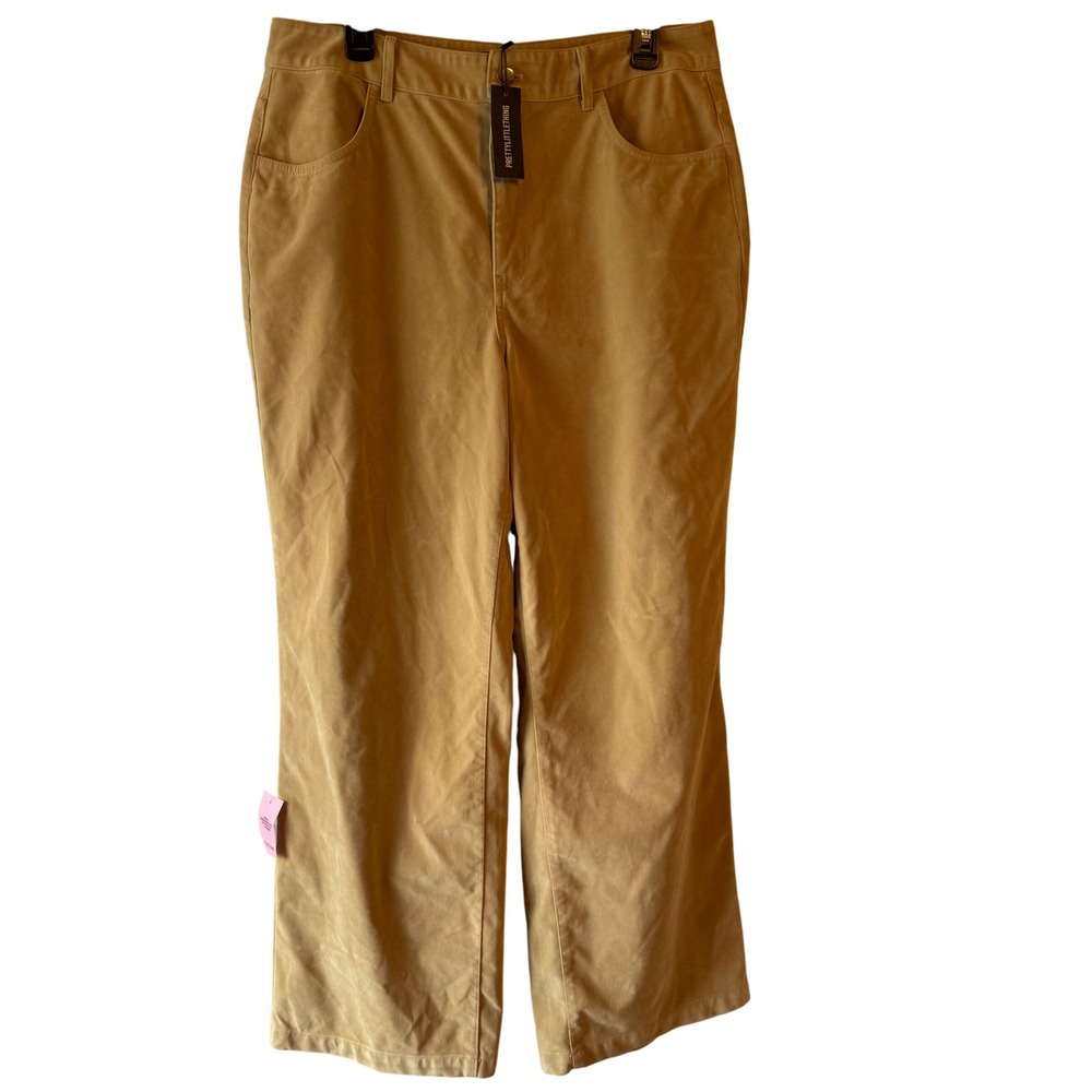 PrettyLittleThing Plus Camel Faux Velvet Wide Leg Trousers Size 12 NWT